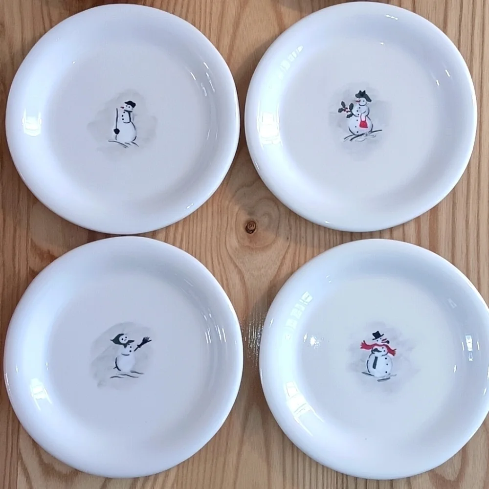 William Sonoma Snowman Dessert Plates Set Of Six
